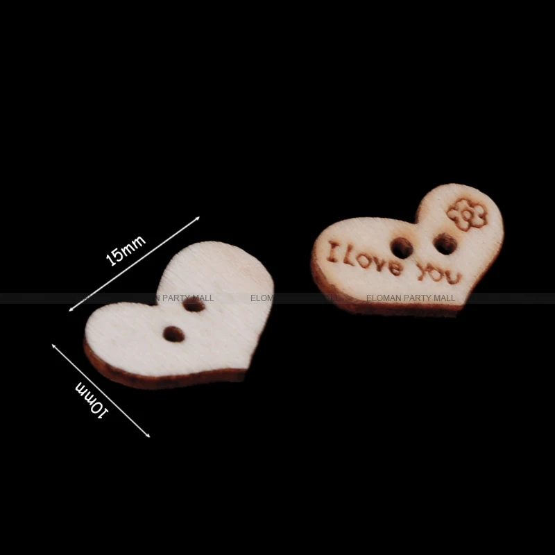 ELOMAN 100 шт деревянные кнопки в форме сердца DIY аксессуары "I love you' Дерево Сердце для ручной работы