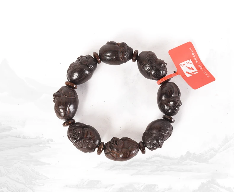 Браслеты из розового дерева украшение с панелями Будда бусины черного
