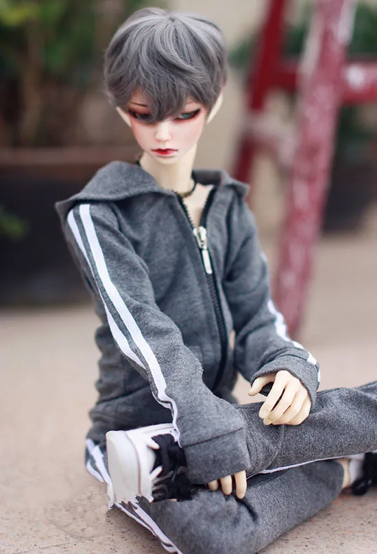 

BJD doll clothes gray 2 white strips sport suit for 1/3 1/4 BJD SD DD SD17 Uncle SSDF2 doll coat and pant doll accessories