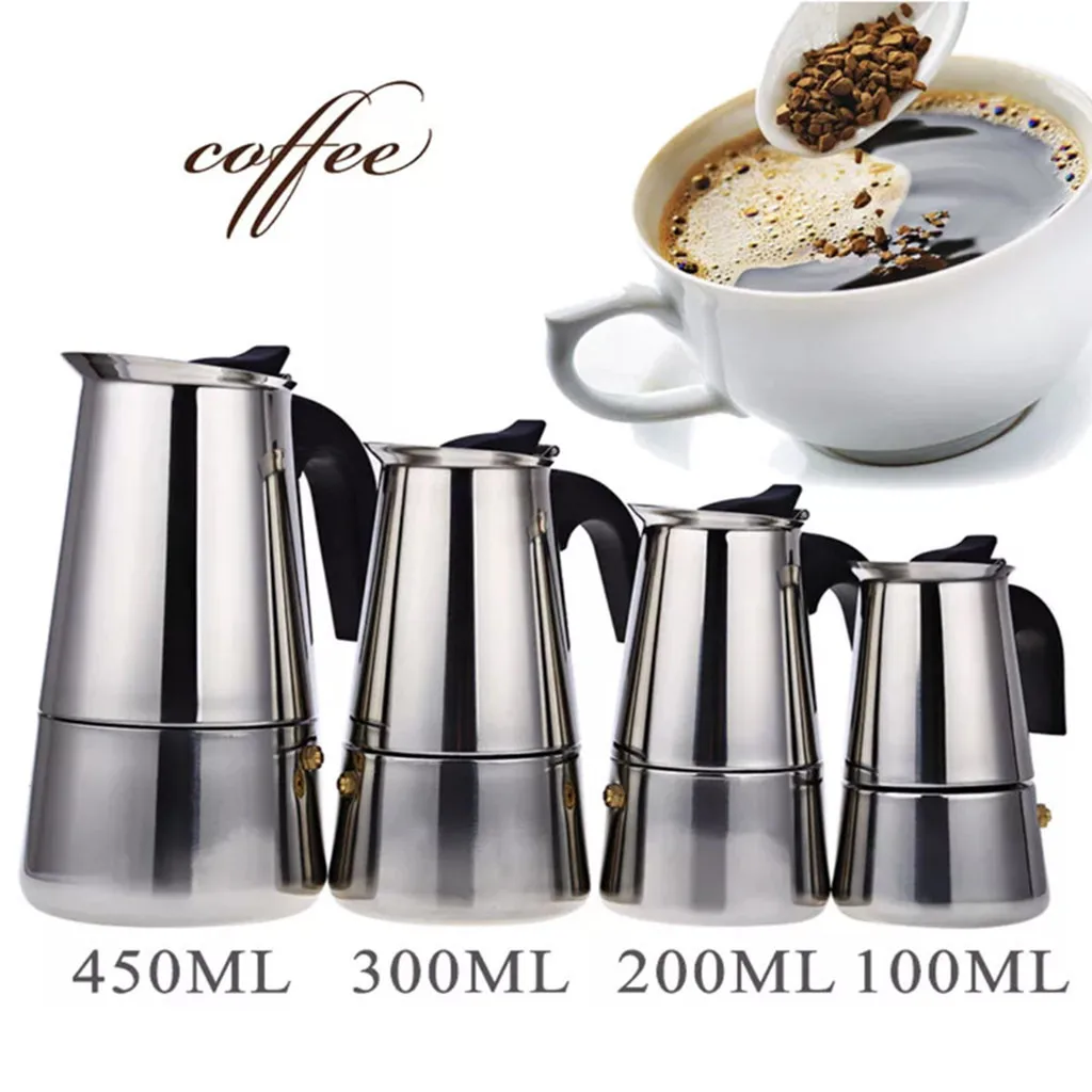 Creative Italian Coffee Maker Stainless Steel Percolator Tool Mocha Cafetiere Stove Top Pot 100/200/300/450ML #40 | Дом и сад