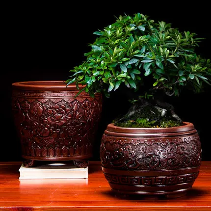 Фиолетовый песочный горшок большие антикварные Горшки Бонсай с тиснением цветок