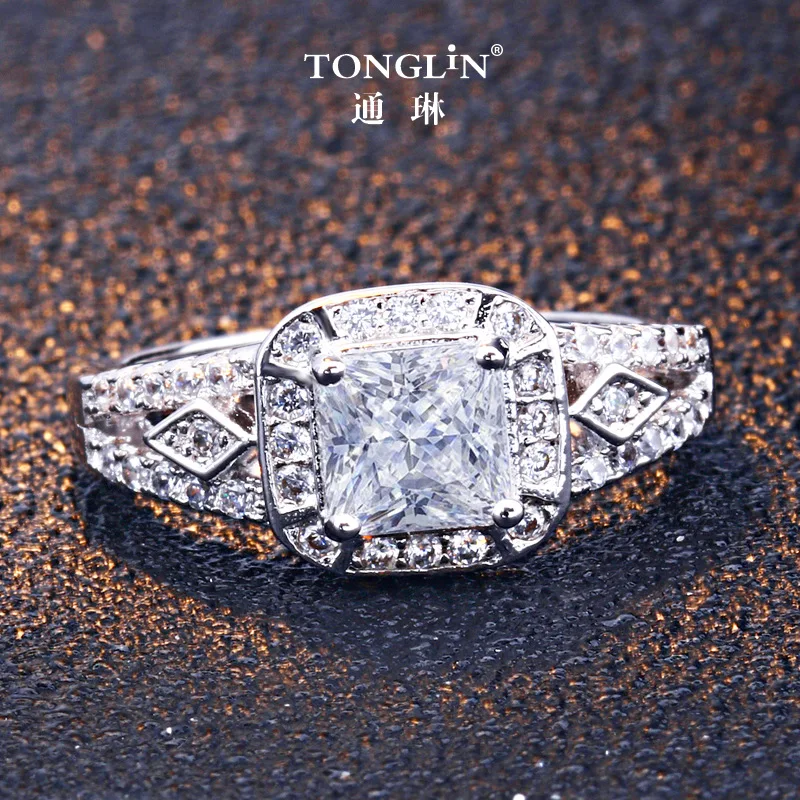 TONGLiN Female Ring 925 Sterling Silver Statement Square Stone Finger Women Wedding Engagement Party Jewelry Size 4-11 | Украшения и