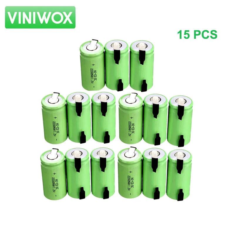 15PCS 2200mAh Rechargeable Battery 1.2V SC Ni-CD Subc NiCd Cells with Nickel Stripe DIY to 18V Packs Accumulator | Электроника