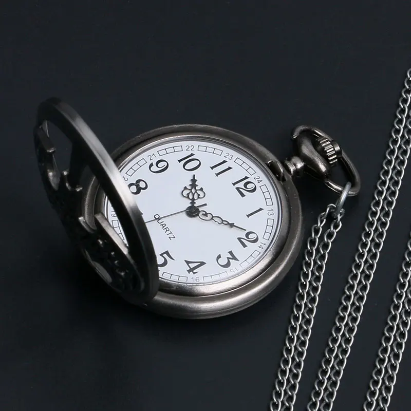 Бронзовые полые карманные часы с ожерельем винтажные кварцевые подарок для