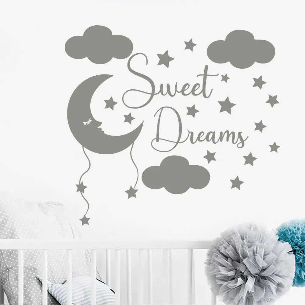 Sleeping Moon And Star Cloud Wall Sticker for Baby Room Vinyl Art Nursery Quote Wall Decal Boys Girls Room Decor Mural G101