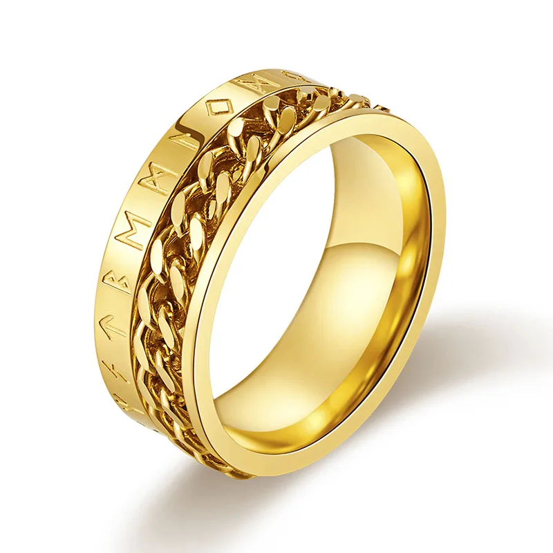 Gold Кольцо Valily Norse символ викингов из нержавеющей стали золотое/черное кубинское звено вращающееся кольцо для мужчин 9 мм обручальное кольцо ювелирные изделия - Цвет основного камня: Gold