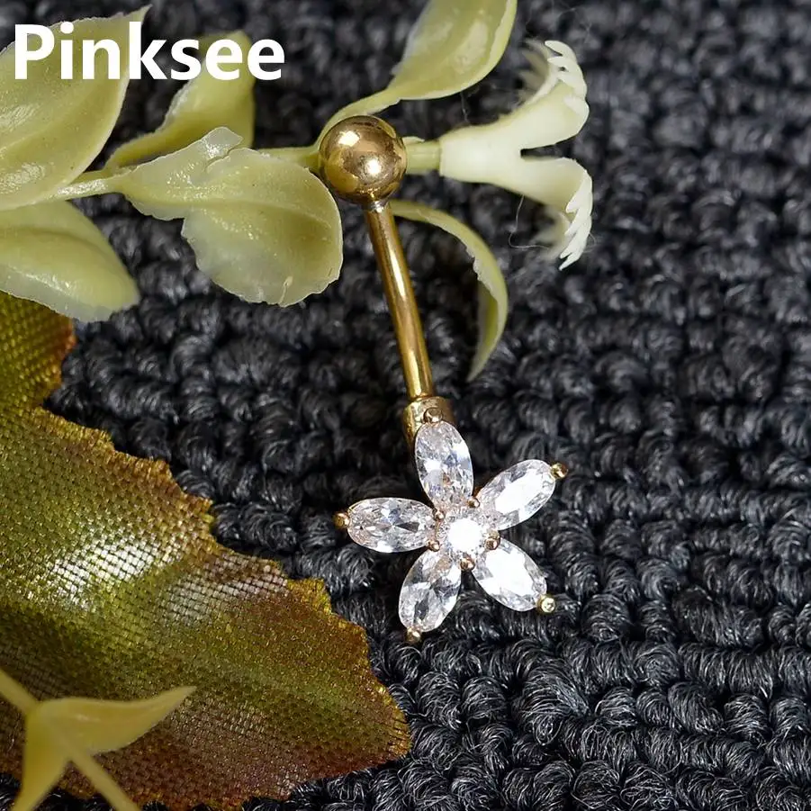 Пирсинг для пупка из хирургической стали с цветком бижутерия тела браслет