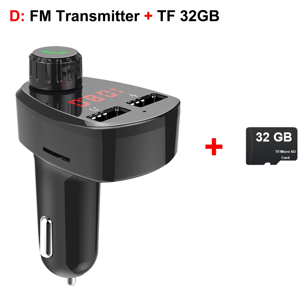 Fm-передатчик, Bluetooth, автомобильный трансмиссор, Handsfree, TF модулятор, трансмиттер, радио, MP3, двойной USB, автомобильное зарядное устройство - Color Name: D-FM Transmitter 32G