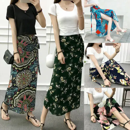 Boho длинная юбка Женский Цыганский короткий комбинезон с цветочным принтом принт