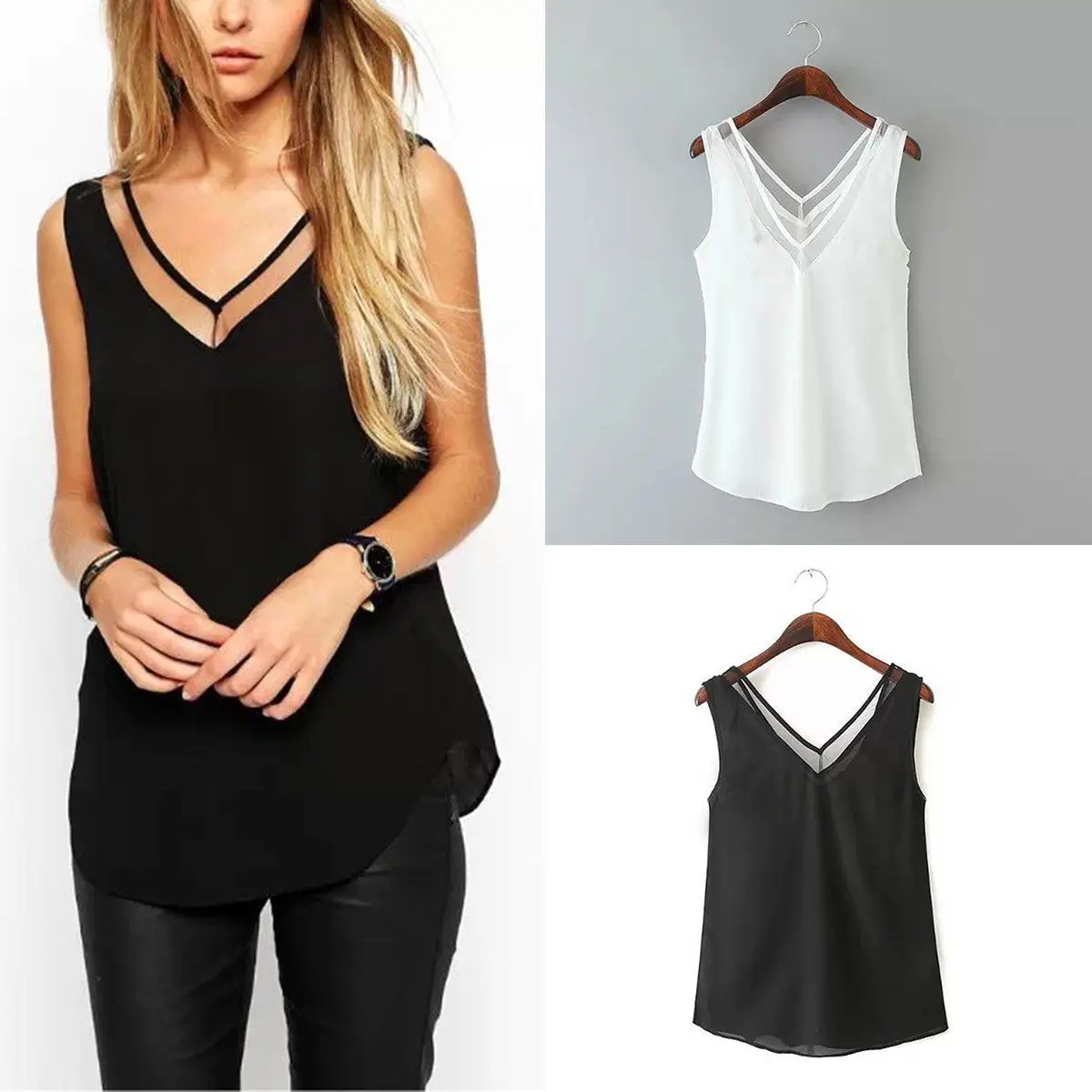 Женские офисные рубашки модные женские Топы рубашка без рукавов шифоновая