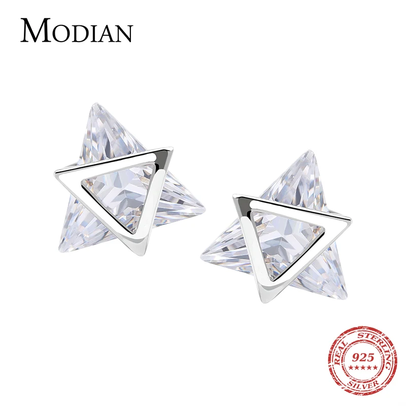Modian, простые, крошечные, одноцветные, 925 пробы, серебряные, треугольные, прозрачные, CZ, модные серьги-гвоздики, очаровательные, милые серьги для девочек, хорошее ювелирное изделие