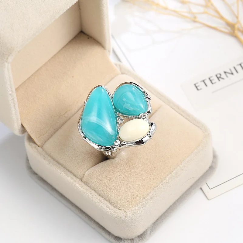 Бохо Мистик Аква синий натуральный овальный камень кольца для женщин ювелирные