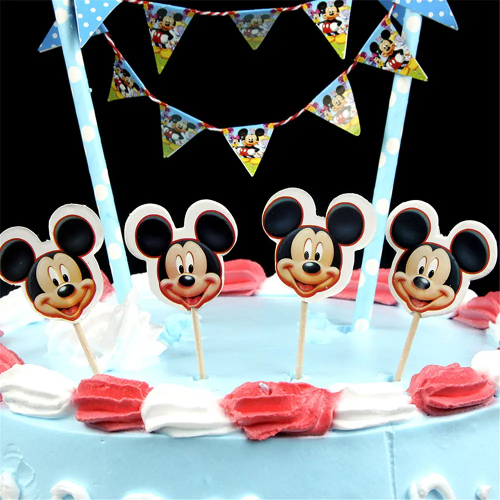 cake decor 1set Микки Маус Беби Шауэр Детский комплект на день рождения вечерние Принадлежности Торт тарелка баннер Подарочная сумка для планшета Micke вечерние украшения - Цвет: cake decor 1set