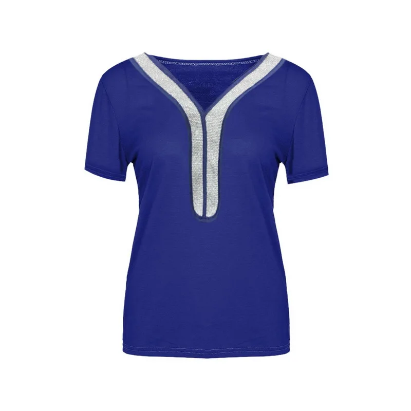 Casual Spring Summer Ladies Tops V Neck Short Sleeve Blouse Women Patchwork Elegant Shirt Plus Size S-5XL |