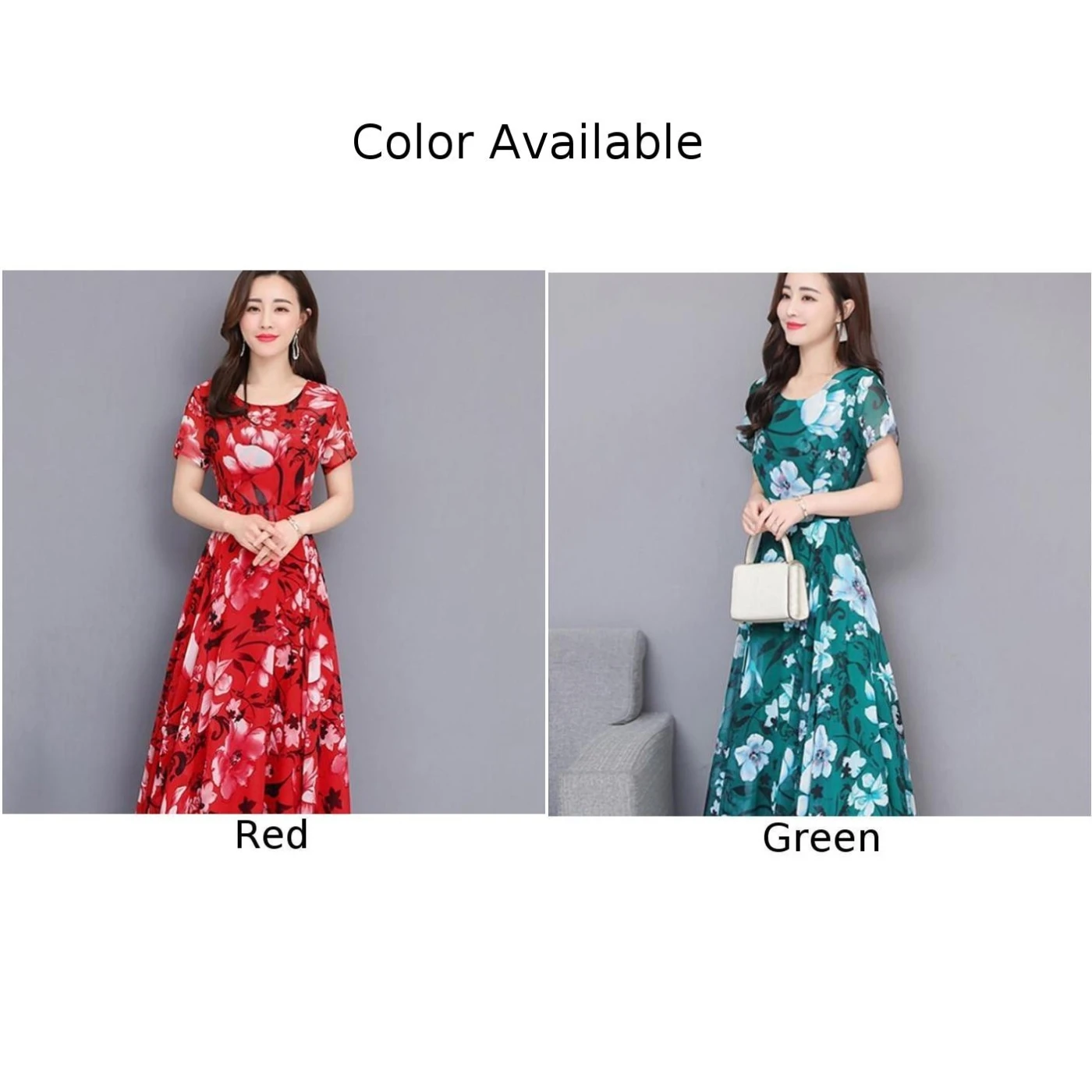 Женское платье летнее круглый вырез короткий рукав полиэстер цветочный рисунок