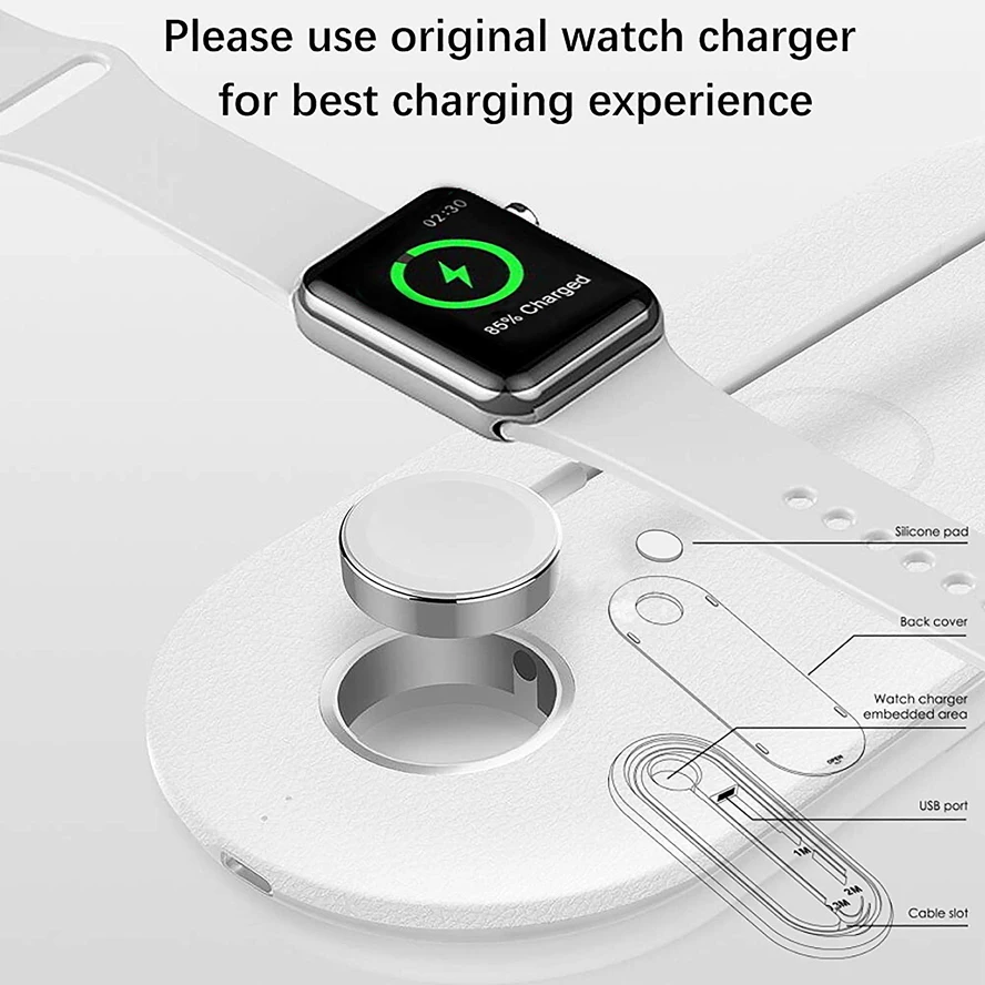 Беспроводное зарядное устройство 3 в 1 QI для Apple Watch 5 2 4 серии AirPods iPhone X 8 Plus XS 11 Max XR