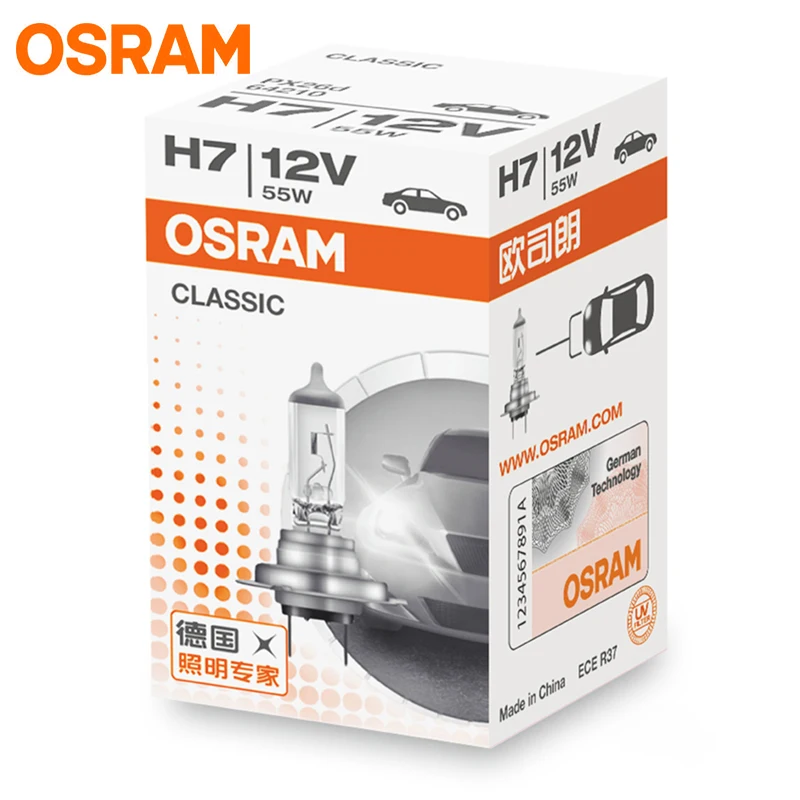 OSRAM H7 Лампа для автомобильных фар дальнего света, ближнего света, галогеновая лампа для фар, долговечный Тип 12 В 55 Вт(одна упаковка