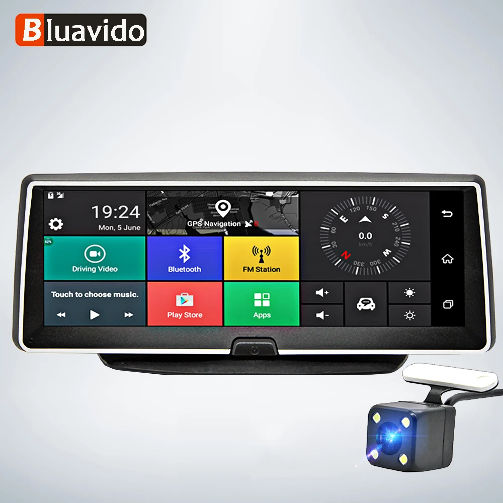 Bluavido 8 дюймов Автомобильный видеорегистратор 4G Android GPS навигация ADAS FHD 1080P ночного