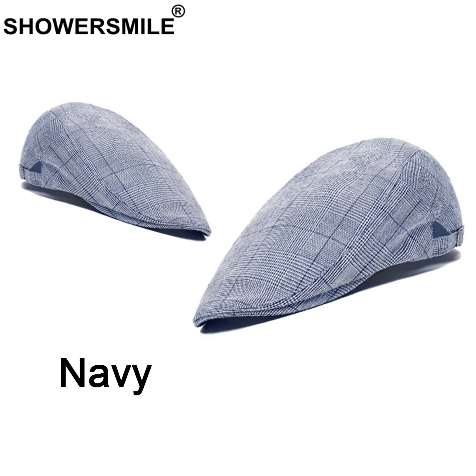 SHOWERSMILE, мужской берет, хлопок, гусиная лапка, плоская кепка, мужская, серая, в клетку, Гэтсби, винтажная, летняя, повседневная, Duckbill, шапки и кепки, s