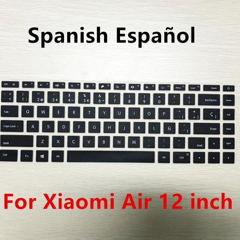 Black SP 12 inch Испанская/Русская силиконовая клавиатура, чехол для Xiaomi Mi, ноутбука Air 12,5 13,3 Pro 15,6, наклейка, защитная пленка - Цвет: Black SP 12 inch