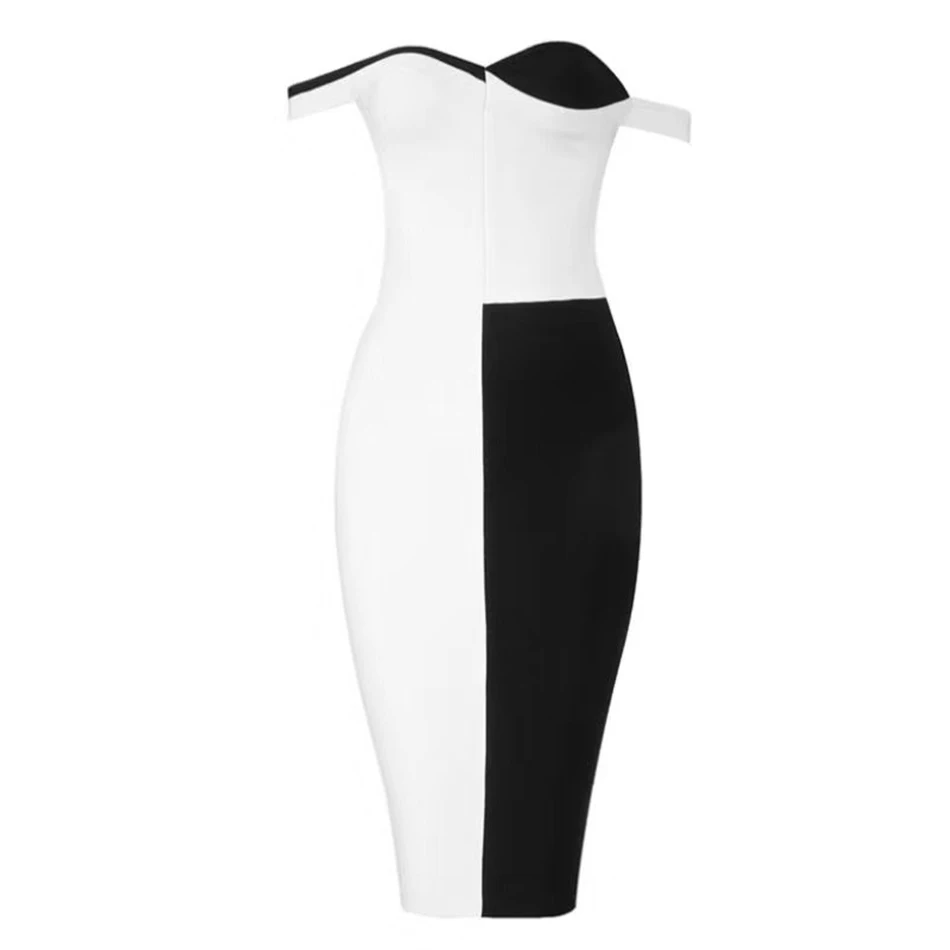 2019 Novas Mulheres Vestido Chique Elegante Preto E Branco Costura сексуальное платье без бретелек Atacado