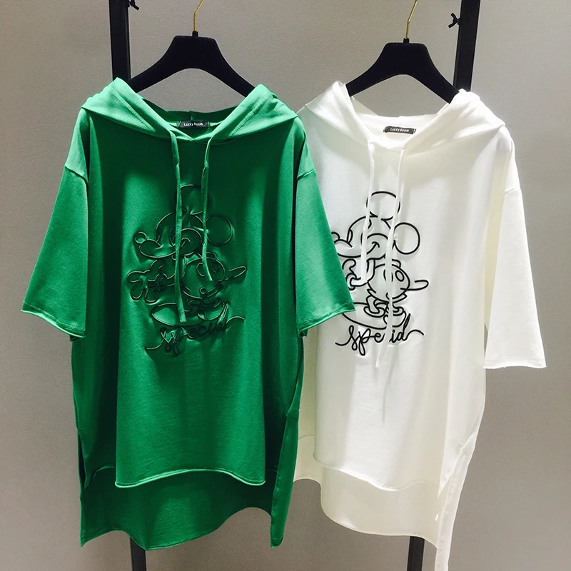 Новинка Весенняя женская футболка с вышивкой Свободные толстовки Топы средней