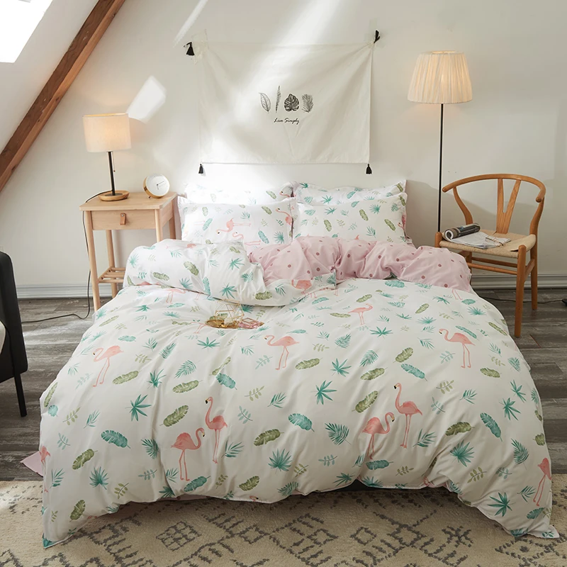 Комплект постельного белья с мультяшным розовым и белым фламинго комплект из 3/4