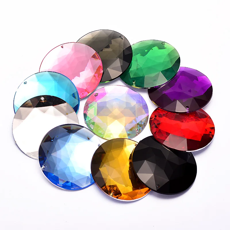 JUNAO 52mm Big Clear White Crystal Sewing Rhinestones Acrylic Beads Flatback Strass Crystals Applique Round Stones for Clothes | Дом и сад