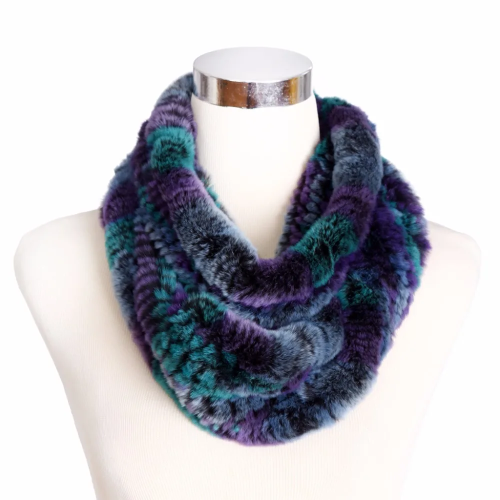 ZY86002 2016 Hot Sale Winter Fashion Multicolor Neckwarmers Genuine Knitted Rex Rabbit Fur Big Scarves Wraps Women Neck Scarf |