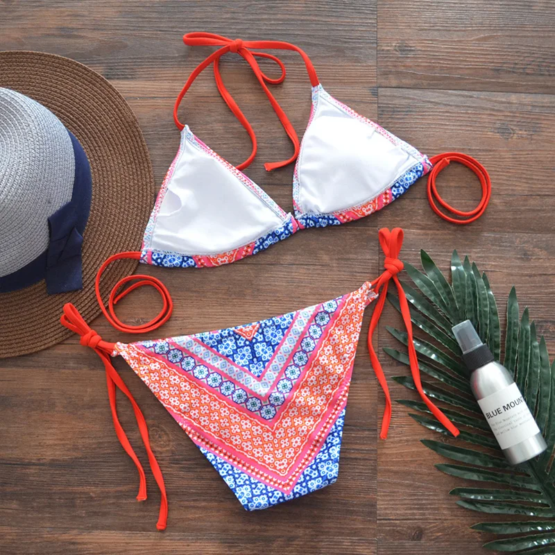 Женский купальник с низкой талией и цветочным принтом в африканском стиле пуш ап