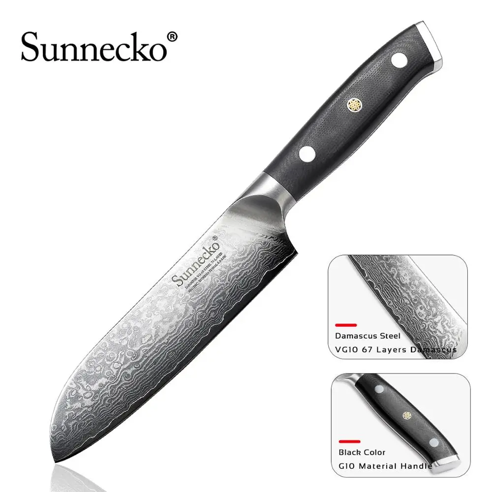 Нож сантоку SUNNECKO VG10 японский кухонные резцы из дамасской стали лезвие 5 дюймов