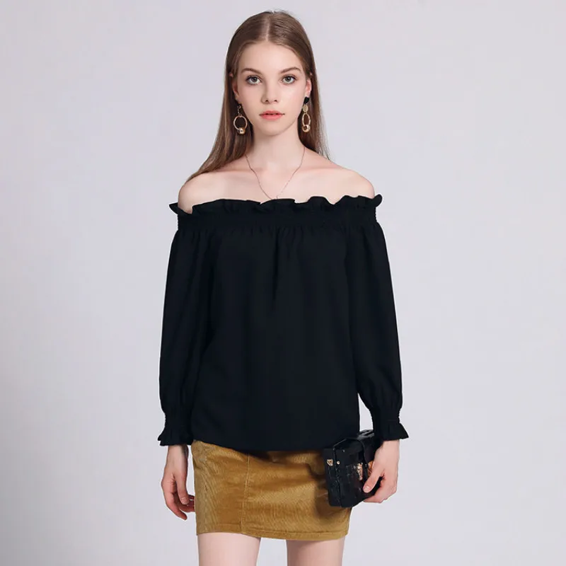 Женская блузка без бретелек с открытыми плечами и оборками | одежда