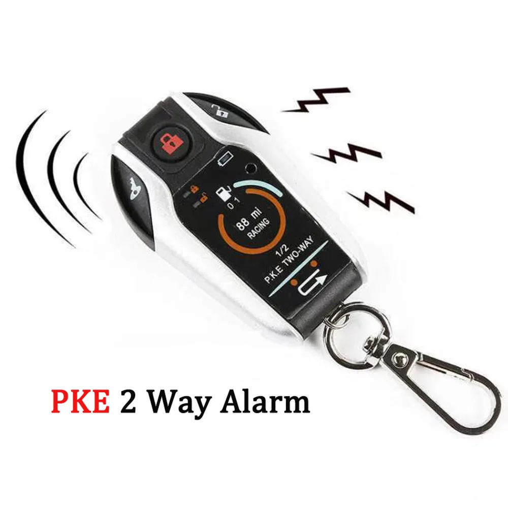 PKE 2 Two Way Motorcycle Anti-theft Alarm System Remote Engine Start Moto Scooter PKE Sensing Alarm Theft Protection Universal