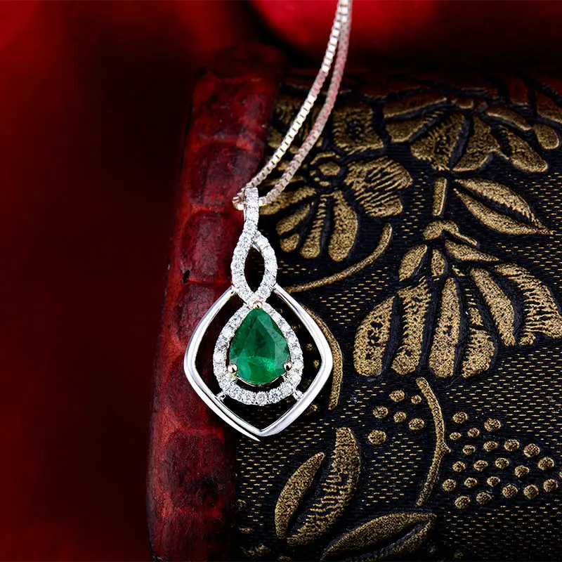 LANMI Emerald Pendants Natural Gemstone Jewelry 14Kt Two Tone Gold Pear 6x8mm Green Stone Pendant WP044 | Украшения и аксессуары