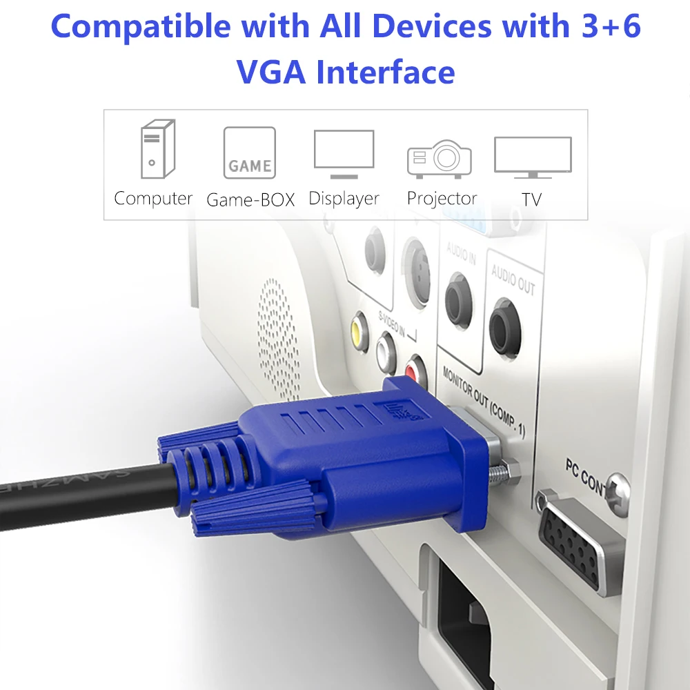 SAMZHE 1080P VGA кабель папа-папа 3+ 6 Pin VGA D-SUB для HDTV мультимедийный дисплей 1,5 м 3 м 5 м 10 м 15 м 20 м 30 м
