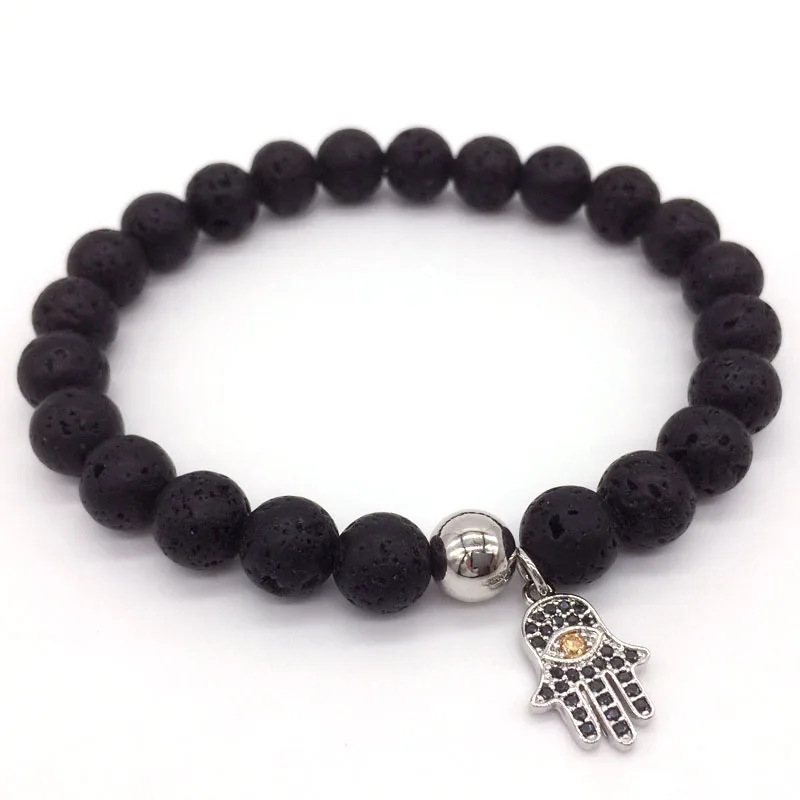 NAIQUBE New Fashion Men Bracelet Pave CZ Hand Lava Stone Beads Charm Bracelets Best Friend Jewelry Gift