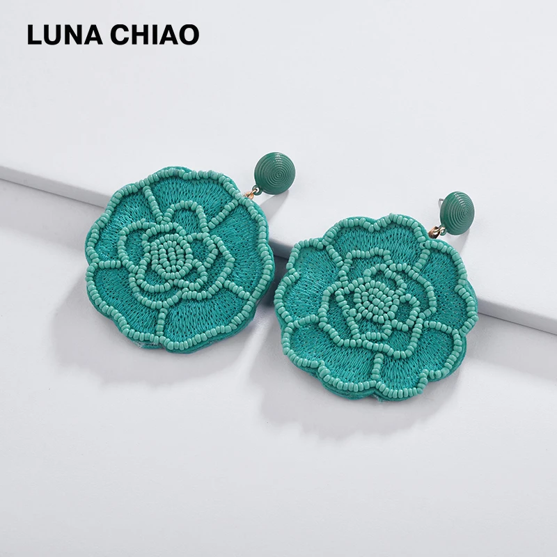 LUNA CHIAO Модные Bijoux 2020 весенние серьги-капли с большими розами мини-бисер ювелирное