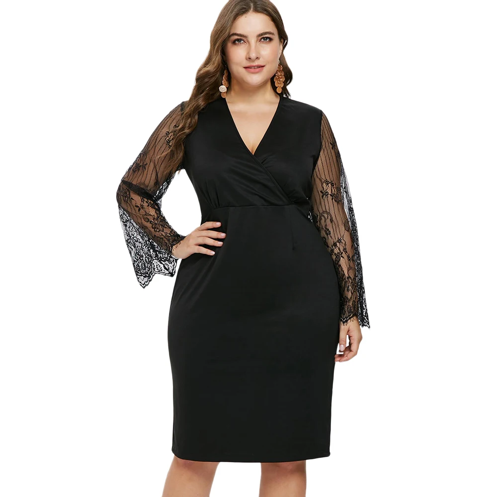 Черные вечерние платья VESTLINDA женское кружевное платье до колен с V образным