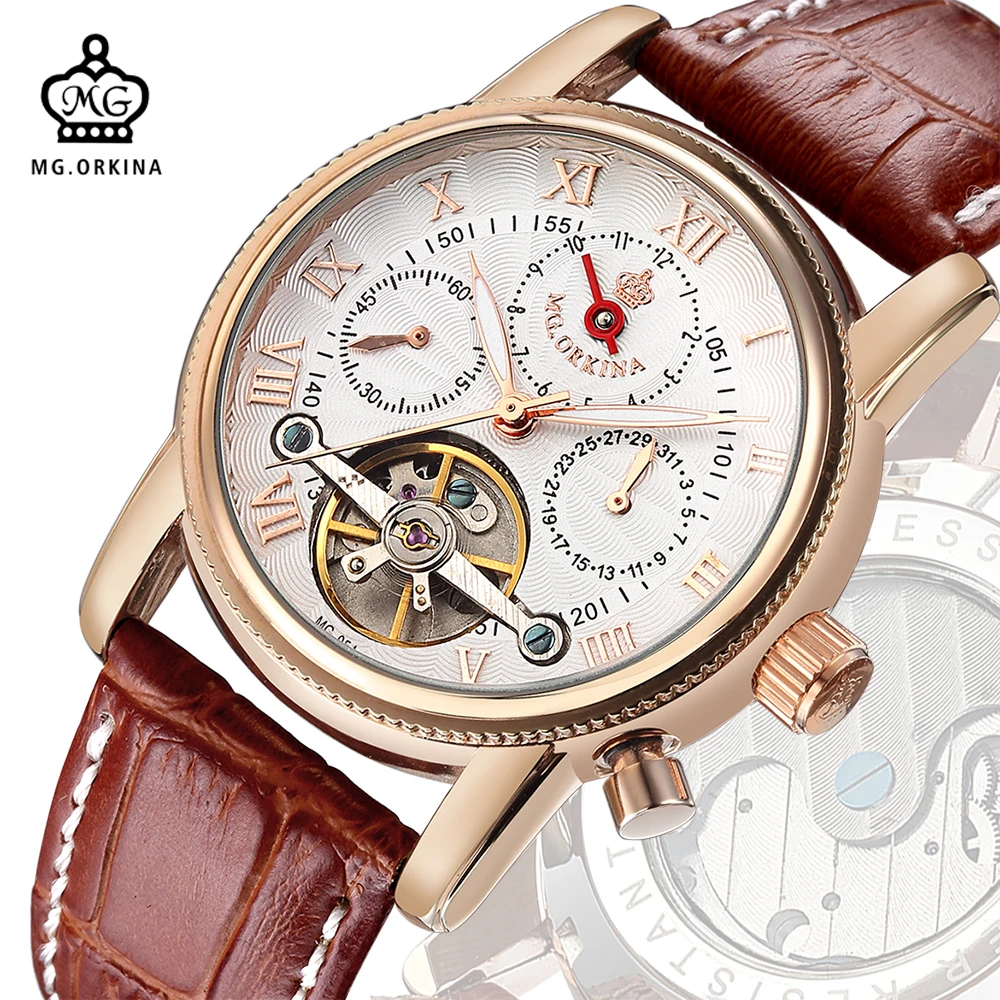 Мг. Orkina мужские Часы роскошные розового золота Orologio Uomo Авто Дата месяц день