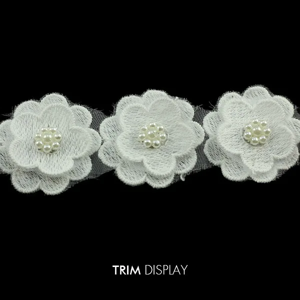 Fashion bead lace Beaded Pearls 2 layer Flower Lace Fabric Ribbon White Trim Applique Scrapbooking Venise Embossed for W | Дом и сад