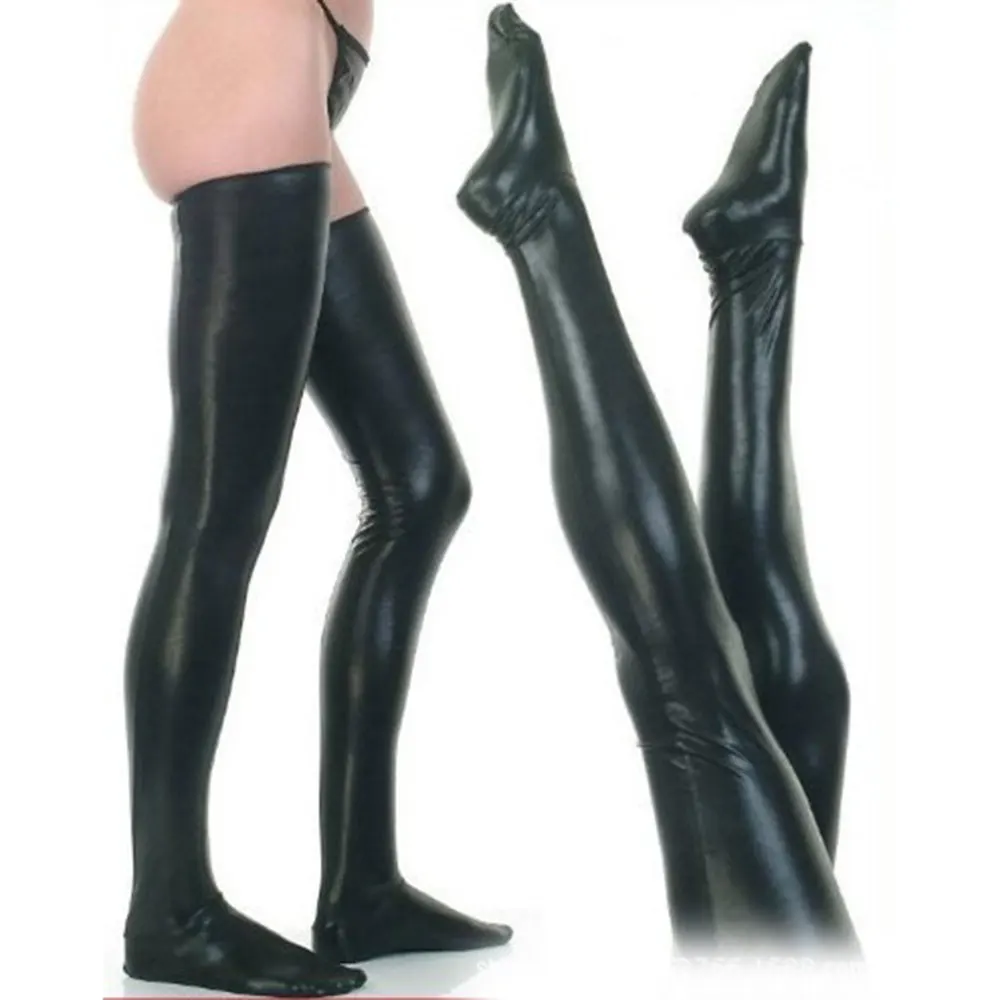 

Hot Sexy Faux Leather Lingerie Tights Women Clubwear Leather Socks Stockings Sexy Elastic Long Stockings Sexy Socks Erotic Black
