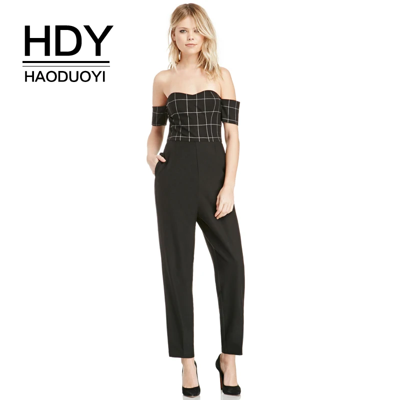 Комбинезон HDY Haoduoyi черный облегающий комбинезон без бретелек с вырезом лодочкой