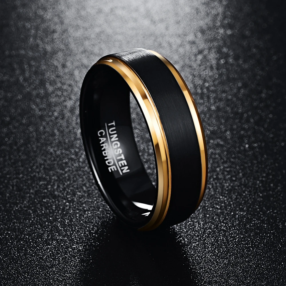 Party Ring Gold Color Edge Promise Band Men Rings 100% Tungsten Carbide Engagement Multi-size Anillos para hombres Pierscienie | Украшения
