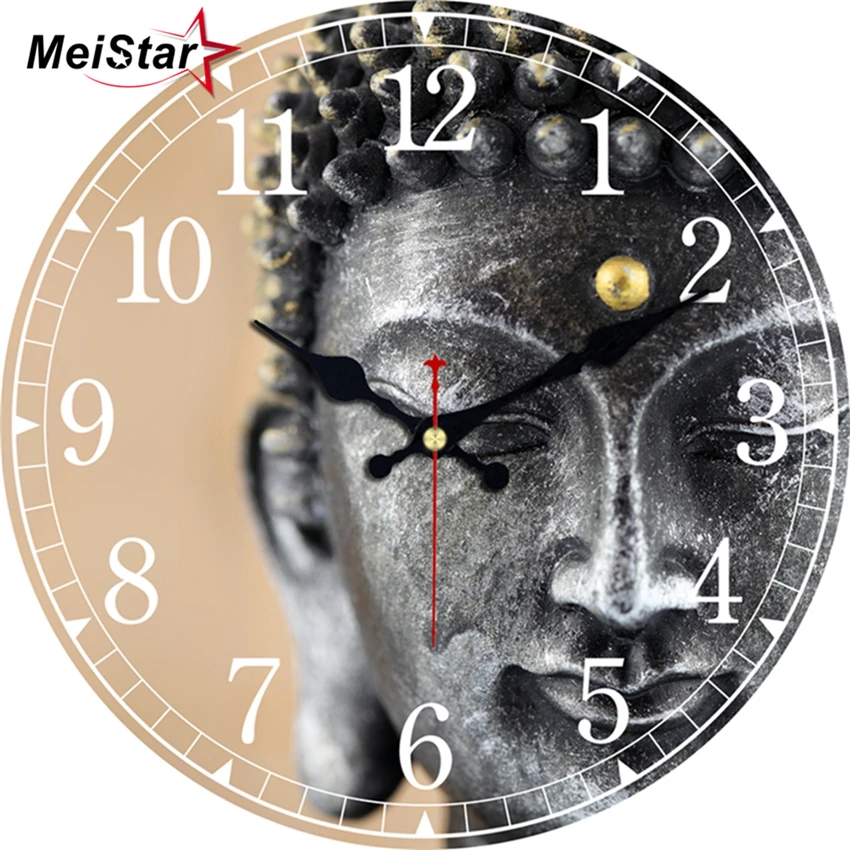 MEISTAR Винтаж деревянные часы Будды Дизайн Silent Гостиная Кухня Home Decor Часы настенные Книги по искусству большие настенные часы
