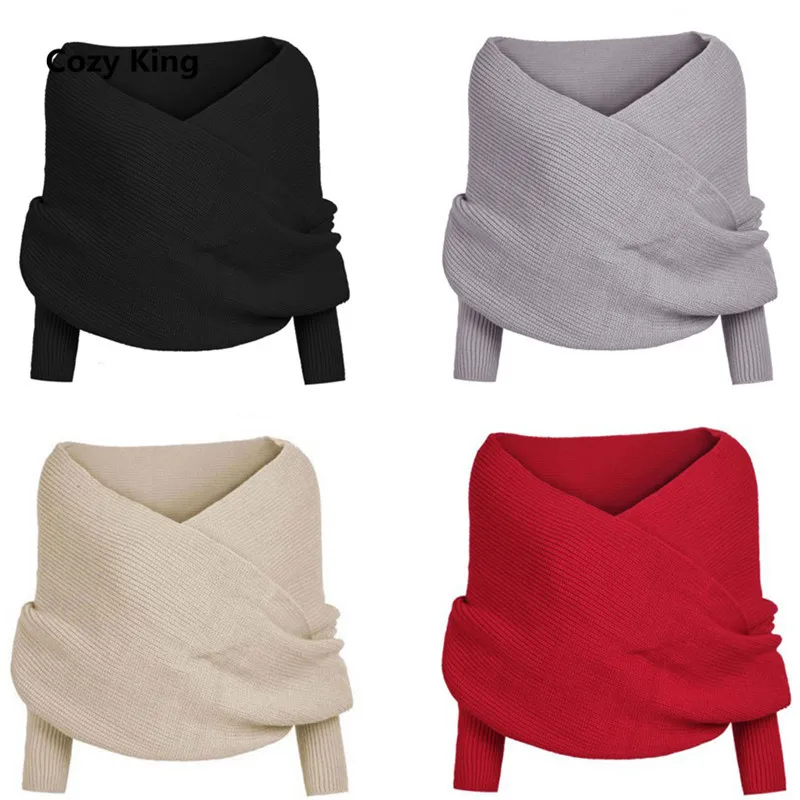 Cozy King women sweater pullovers 2018 hot new spring autumn casual fashion v neck solid color strapless sexy knitted sweaters | Женская