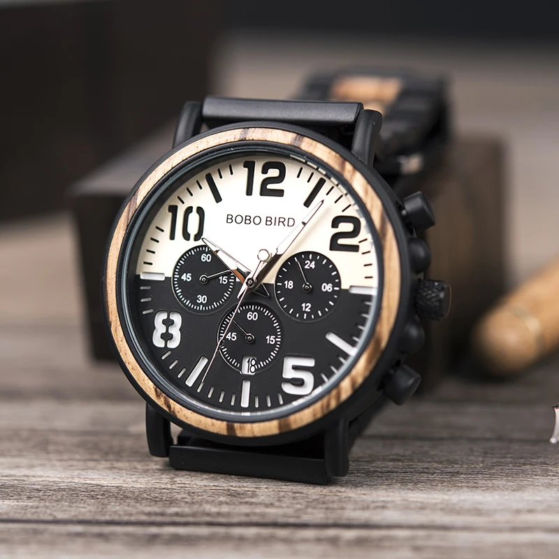 BOBO BIRD Relogio Masculino мужские часы Военная Хронография наручные часы в ретро-стиле Relojes Hombre