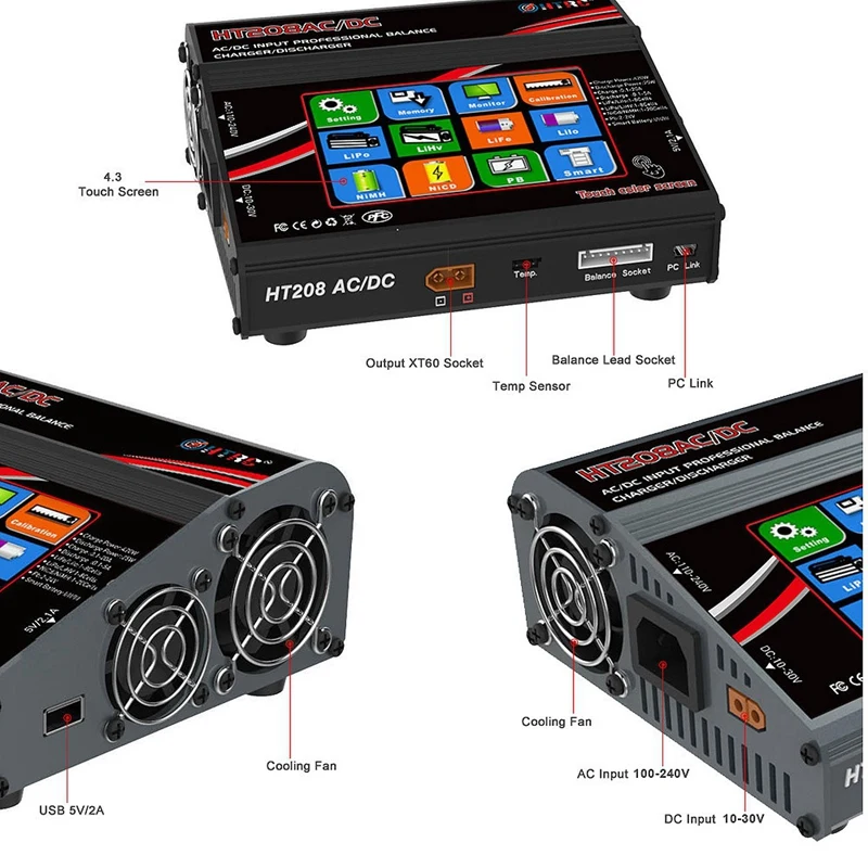 HTRC ЕС разъем Htrc Ht208 Ac Dc 420 Вт 20A ЖК-экран Пресс баланс зарядное устройство Dis зарядное устройство для 1-8S Lilon Lipo Life Lihv Nicd Nim Pb B