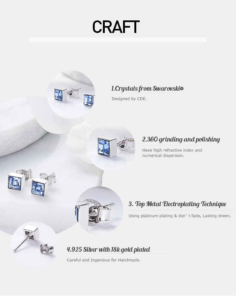 CDE 925 пробы серебряные серьги, украшенные кристаллами от Swarovski квадратные геометрические серьги, ювелирные изделия для ушей, серебряные ювелирные изделия
