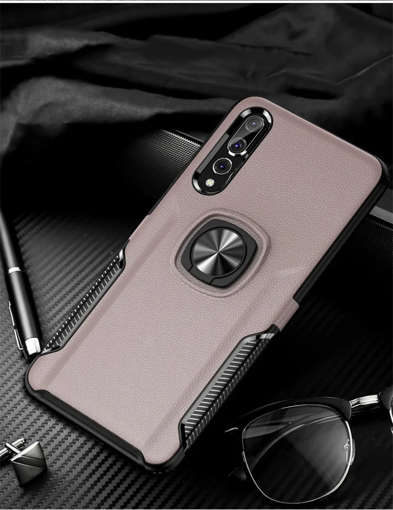 rose gold Магнитный металлический кольцевой кронштейн чехол для huawei P20 Pro P30 Lite Роскошный ПК кожаный чехол для Y9 Prime Nova 3 3i 4 P Smart Plus - Цвет: rose gold