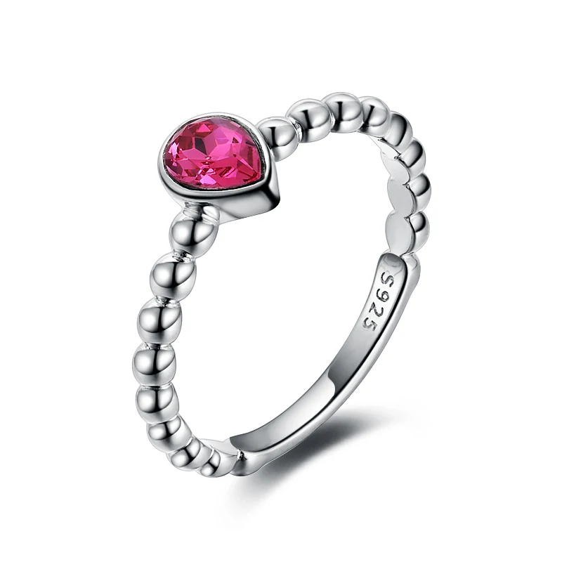 

GW 100% 925 Sterling Silver Ring for Women with Drop Shape Red Clear Crystal Rings Fine Jewelry For Wedding Anniversary